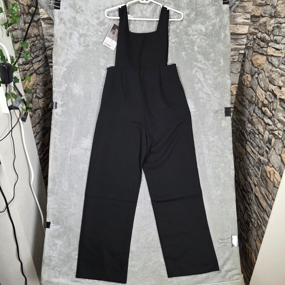 Wide Leg Overalls Jumpsuit Square Neck Women S Black NEW Office Wear Chic Modern - Picture 15 of 15